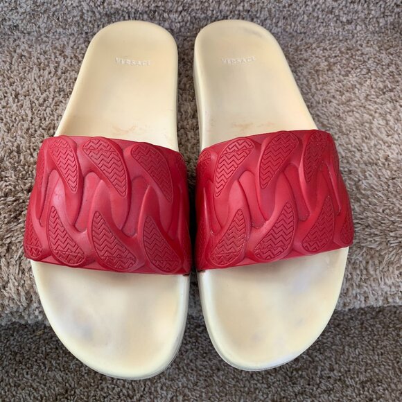 Versace Men's Red Rubber Slides - Picture 3 of 12